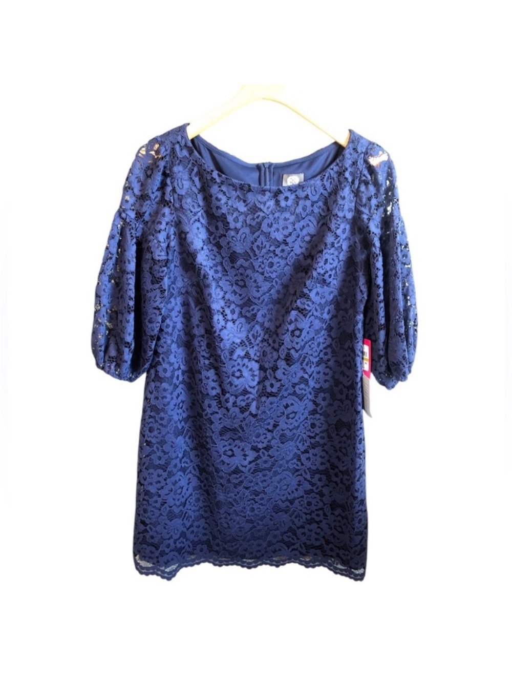 Vince Camuto Navy Lace Bubble Sleeve Shift Dress Size 14 NWT